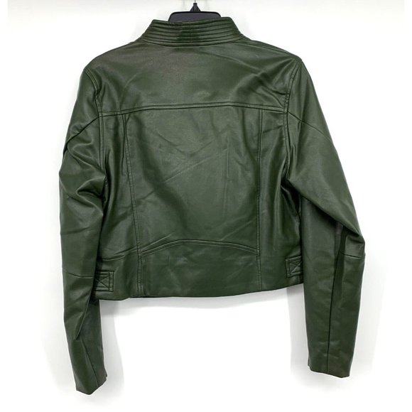 Blank NYC Jacket Green Faux Leather Moto Zip Forever And A Day - Picture 9 of 12
